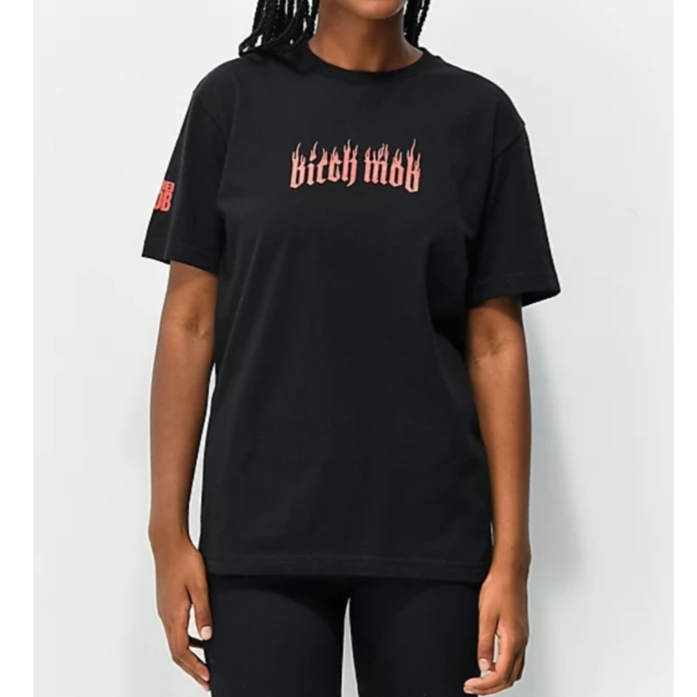 Zumiez Black Tee with Pink Flame Script